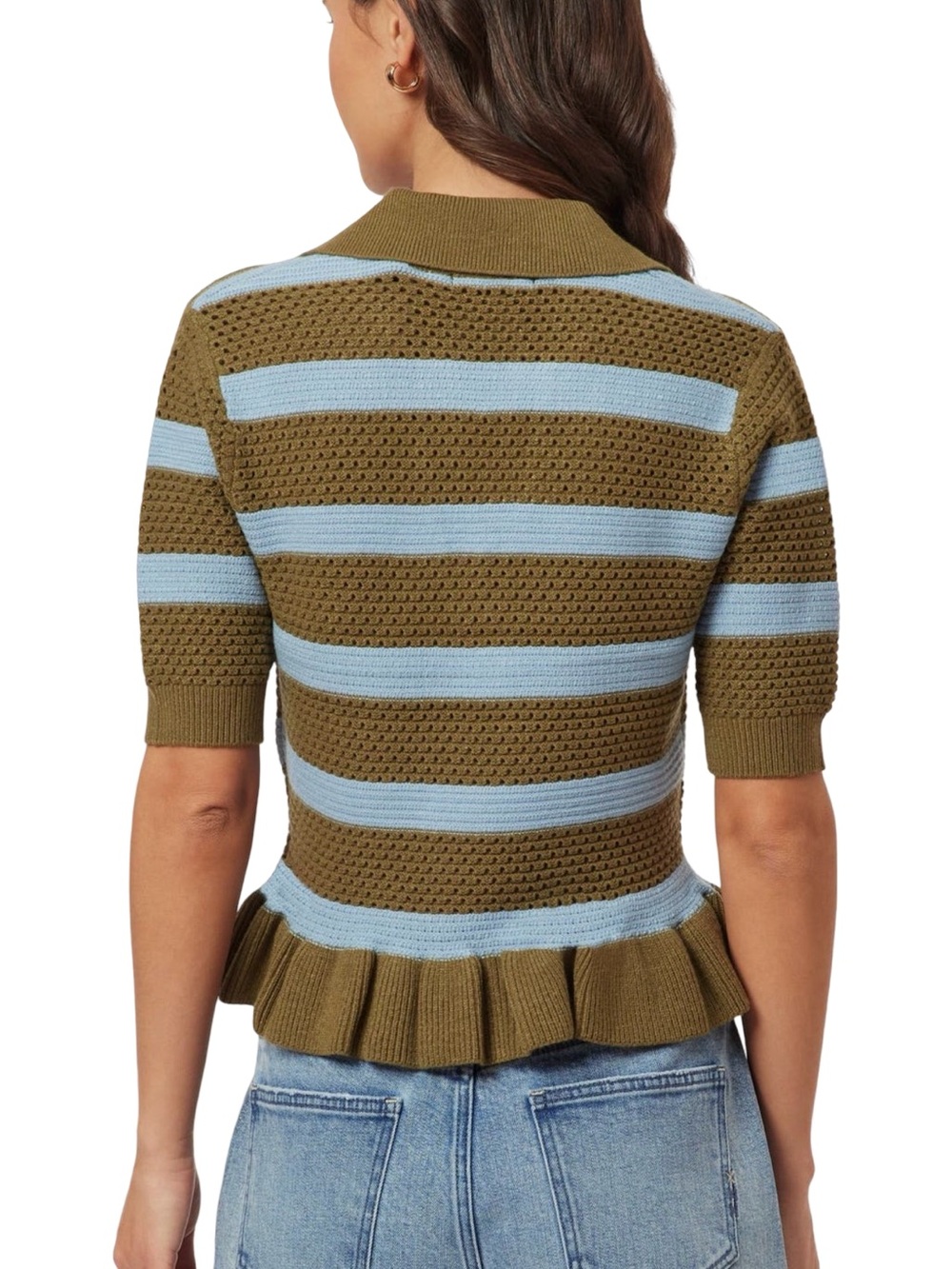 NWT Scotch & Soda Pointelle Peplum Sweater Green Moss Cerulean XS - Picture 5 of 16